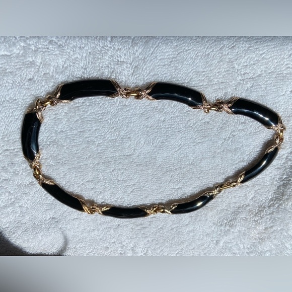 Sarah Coventry Black Enamel Gold Box Chain Choker Necklace - Picture 7 of 8